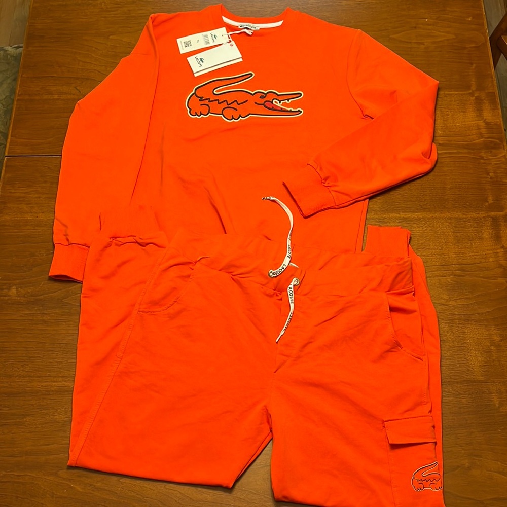 LACOSTE Women’s Matching Sweatshirt and Sweatpants, XXL (T4) Orange, NWT